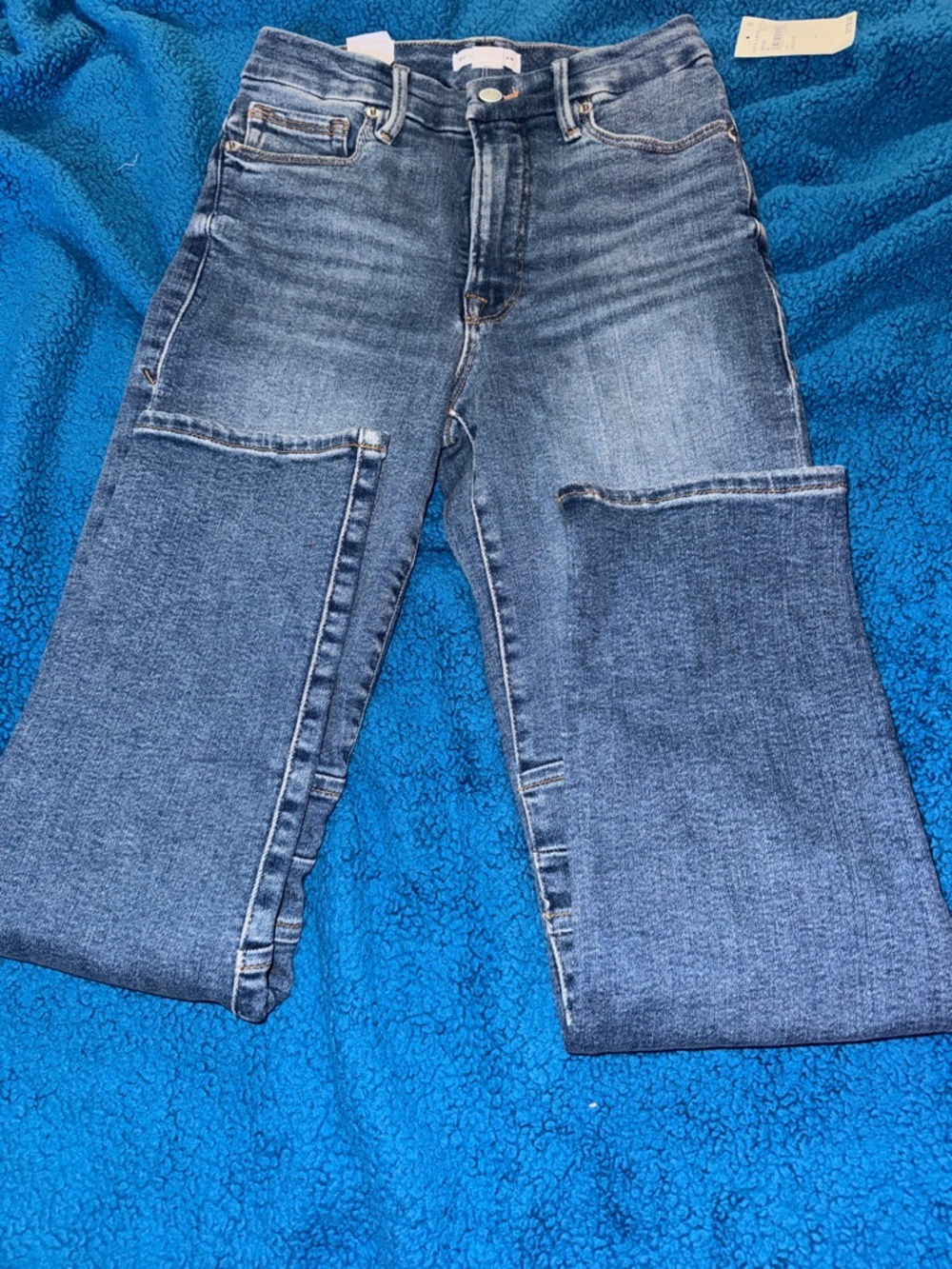 Good American Knee Panel Stitched Straight Leg Jeans Size 4/27 NWT Indigo $179 - Picture 6 of 13